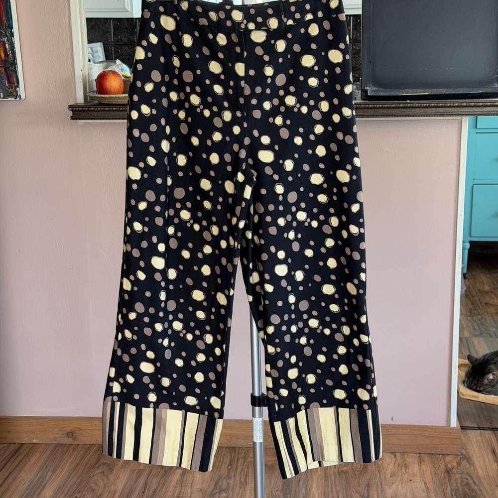 Willi Smith Stretch Cropped Pants Black Yellow Polka Dot Artsy Gallery Vibe 8